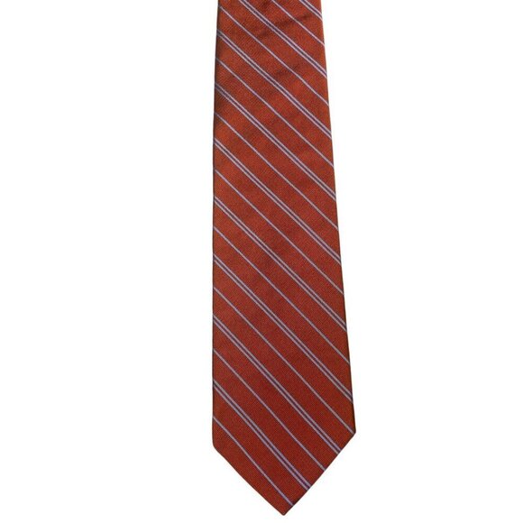 BROOKS BROTHERS Mens Luxury Necktie Pure Silk Tie Rust Red Preppy Stripe - Picture 3 of 7